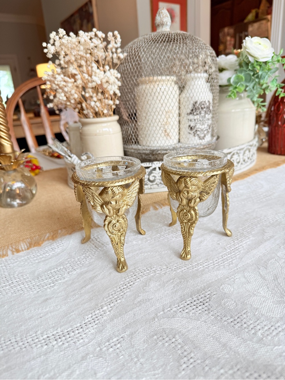 Vintage Brass and Glass Angel Votive Holders - Set of 2 - Picture 7 of 14